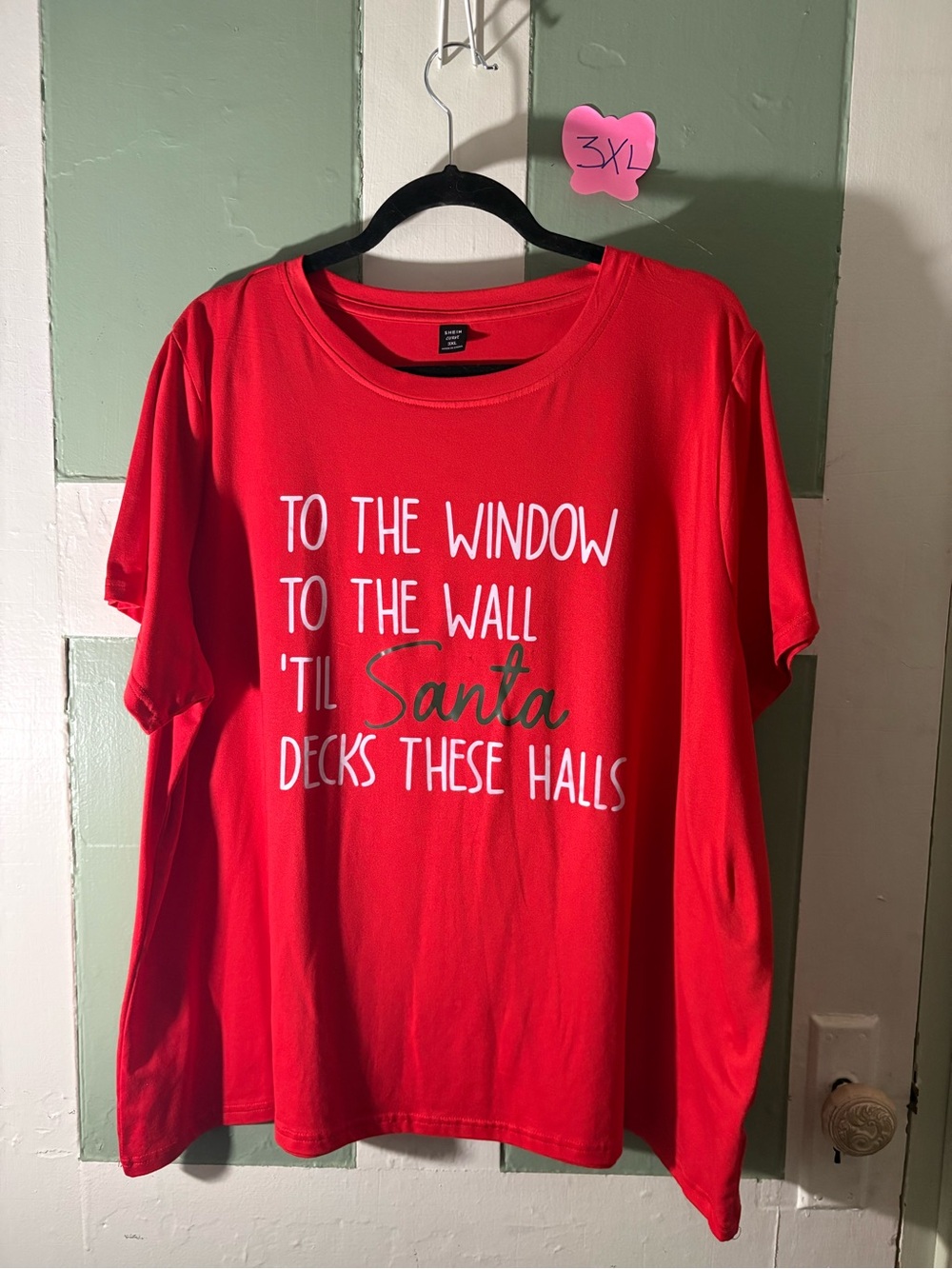 Red Holiday Graphic Tee - 'To The Window' Santa Print